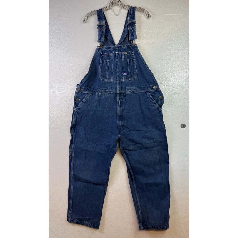 Big Smith Denim Bib Overalls‎ Mens 44x28 Blue Dark Wash Workwear Carpenter
